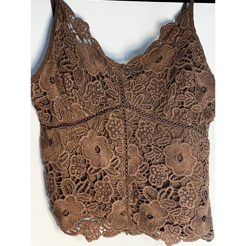 Brand New Ambiance Apparel Brown Floral Lace Camisole Tank Top Size M - Picture 2 of 6